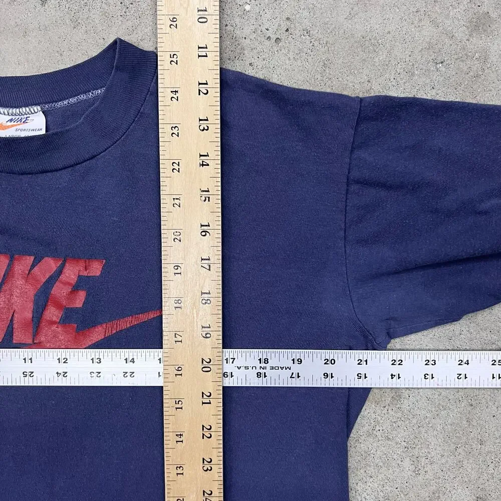 Vintage 70s Nike USA White Tag Varsity Athletic Spellout T Shirt Dark Blue Red